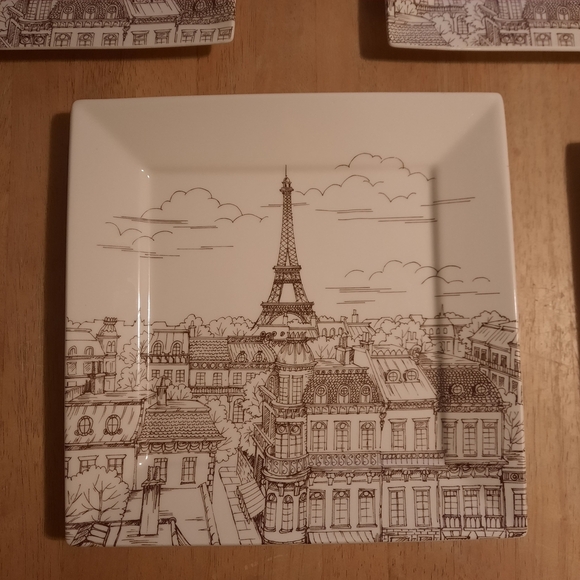 222 Fifth Eiffel Tower Square Dinner Plates - Cream and Brown - Picture 15 of 16